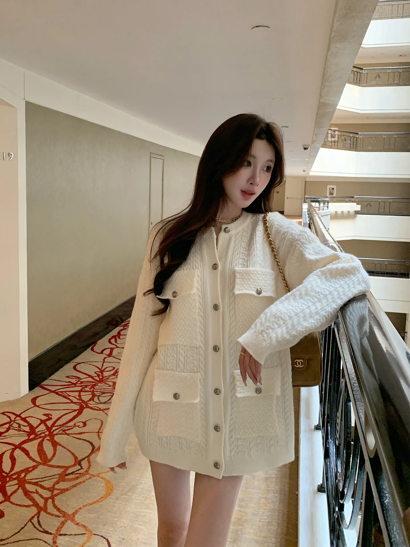 

Paris n Lazy Sle Knitted Sweater Coat Medium Length Heavy Work Small Fraance Sle Twist Open Cardigan Warmth Heating