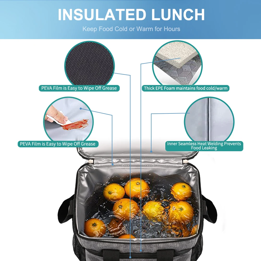 1 Stück wiederverwendbare Lunchtasche, isolierte Lunchbox für Arbeit, Büro, Picknick, Strand, weicher Kühler, Kühltasche, Cross-Body für Männer und Frauen – Detail 5