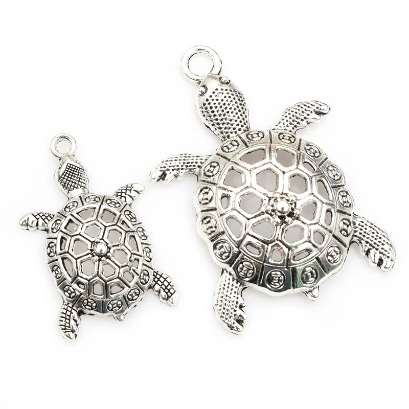 5pcs Turtle Charms Pendant Antiue Silver Plated Metal DIY Necklace Bracelet Jewelry Making Accessories Findings