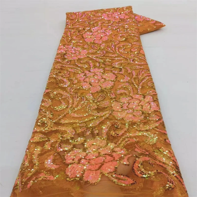 

Африканское кружевное полотно с пайетками 2026: высококачественная вышивка пайетками на тюле, 5 ярдов ткани для нигерийских праздничных платьев
