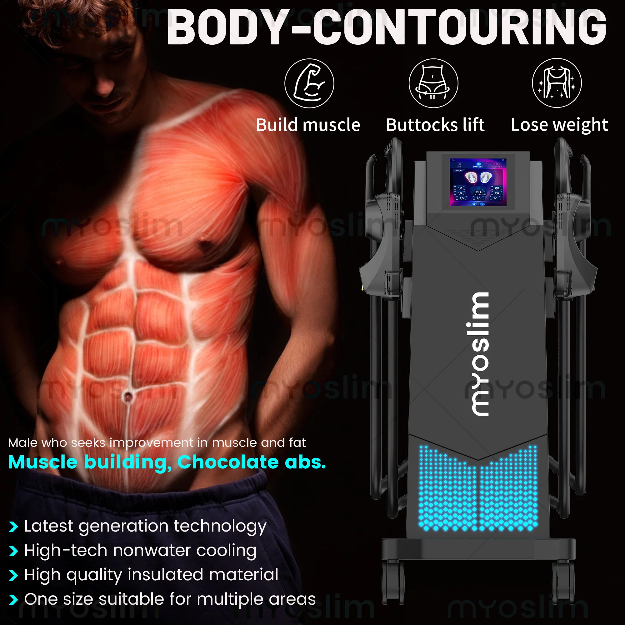 EMS Body Sculpting Machine Fat Reduction Burn Fat and Build Muscle MYOSLIM RF Technology 6500W Power 15T 200HZ
