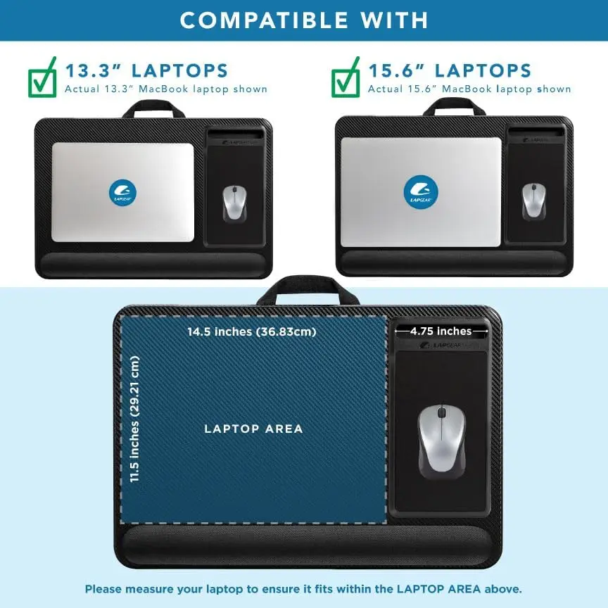 مكتب كمبيوتر محمول مريح مع مسند للمعصم ولوحة ماوس وحامل هاتف لأجهزة الكمبيوتر المحمولة مقاس 15.6 بوصة - كربون أسود #3