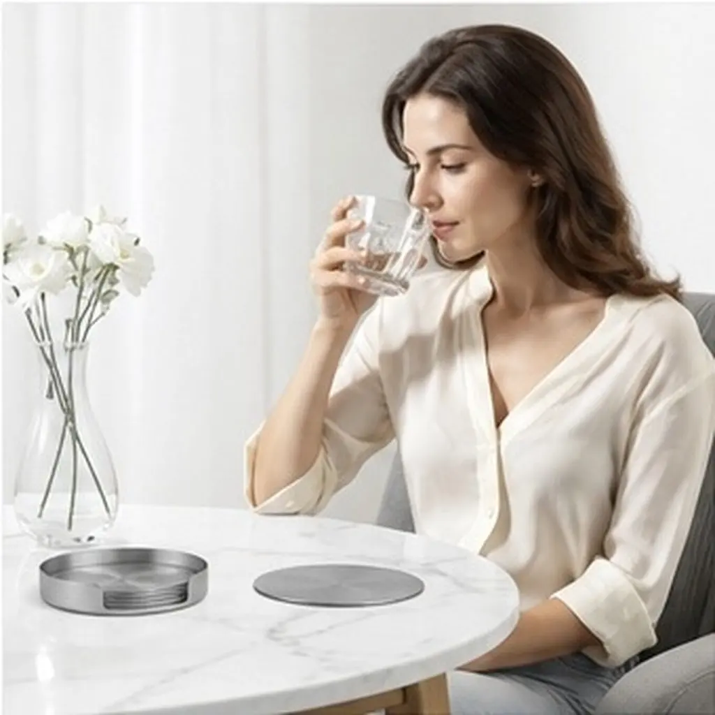 1Set Heat Insulation Stainless Steel Coaster Set Silver Round Rust-Proof Coasters Cup Bowl Mats Anti-Slip Table Pads Dining