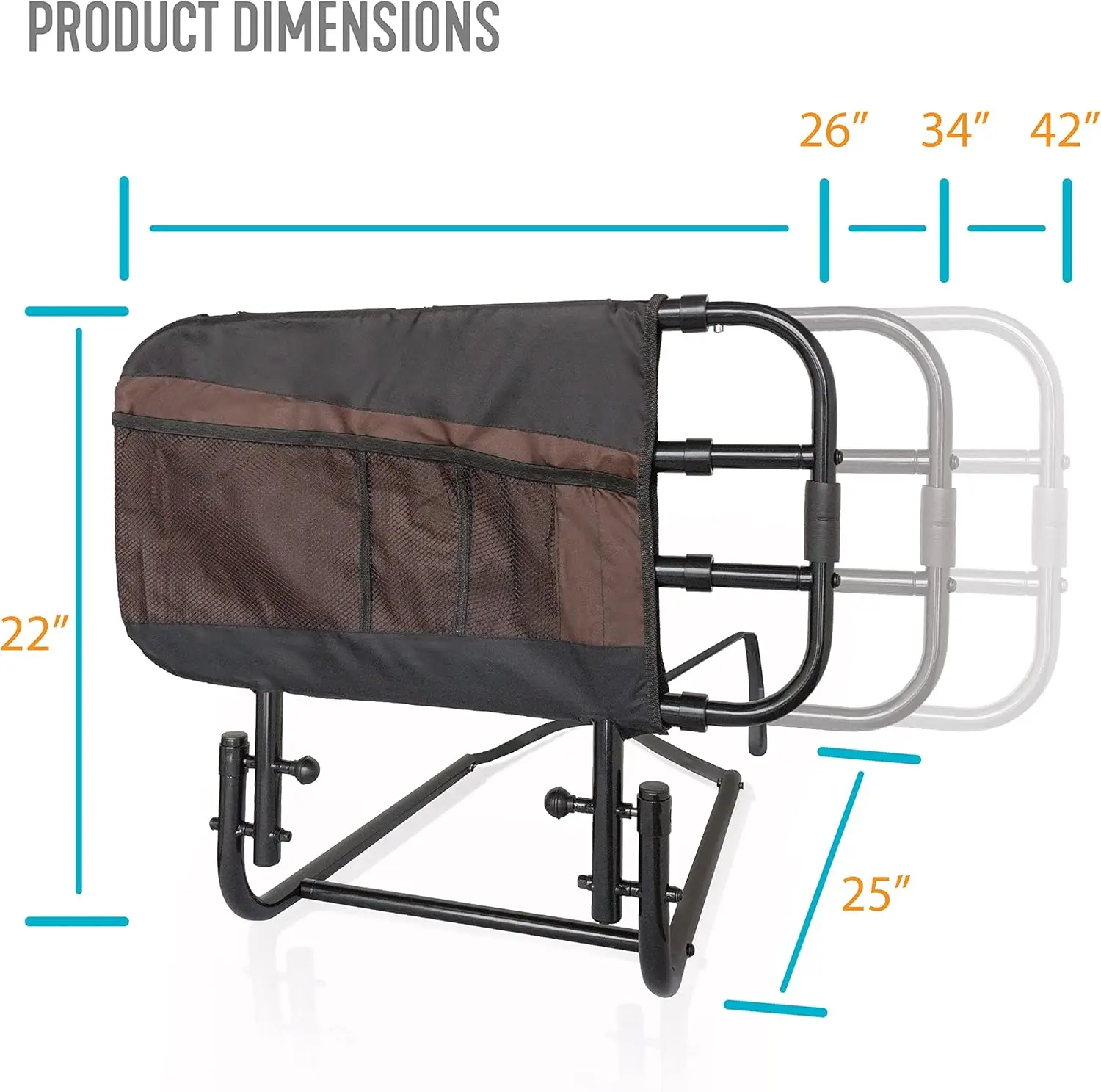 Barra de agarre para cama superior y asistencia para cama para adultos mayores con bolsa organizadora, color negro