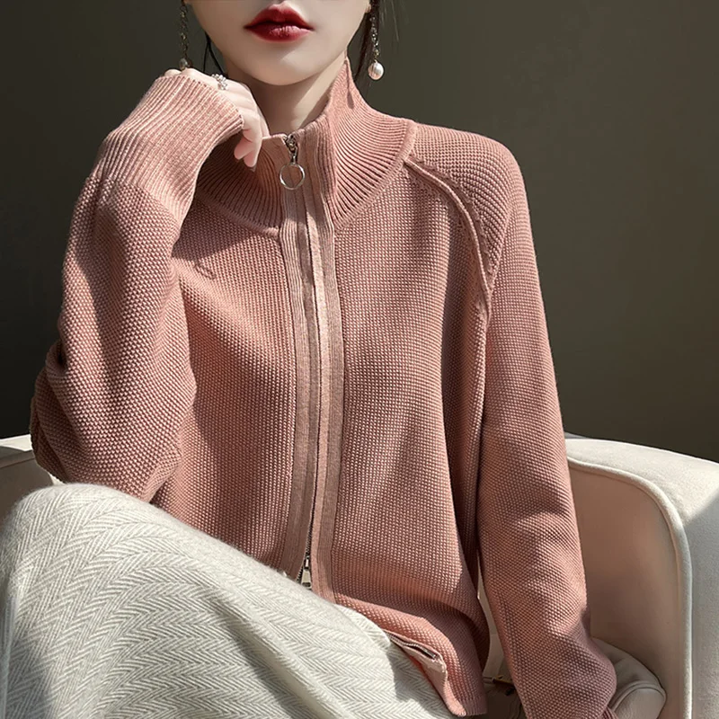 Wool Cardigan Sweater Women Turtleneck Long Sleeve Top Korean Style New In Outerwears Mujer Knit Zipper Designer Spring Clothe