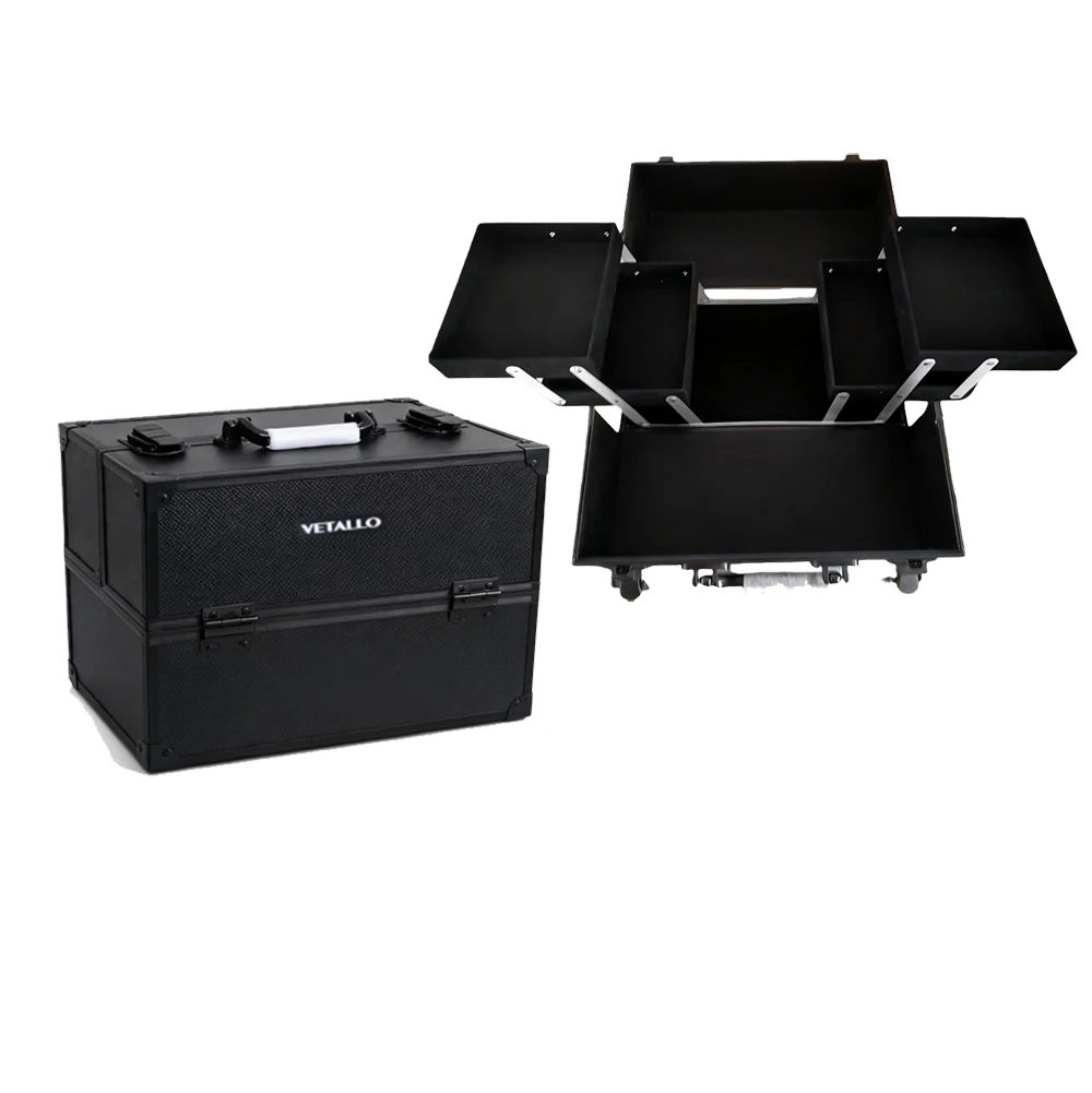 

Professional Makeup Train Case Aluminum Alloy Case Adjustable 4 Trays Makeup Box Pedicure Tool Box Nails Makeup Organizer