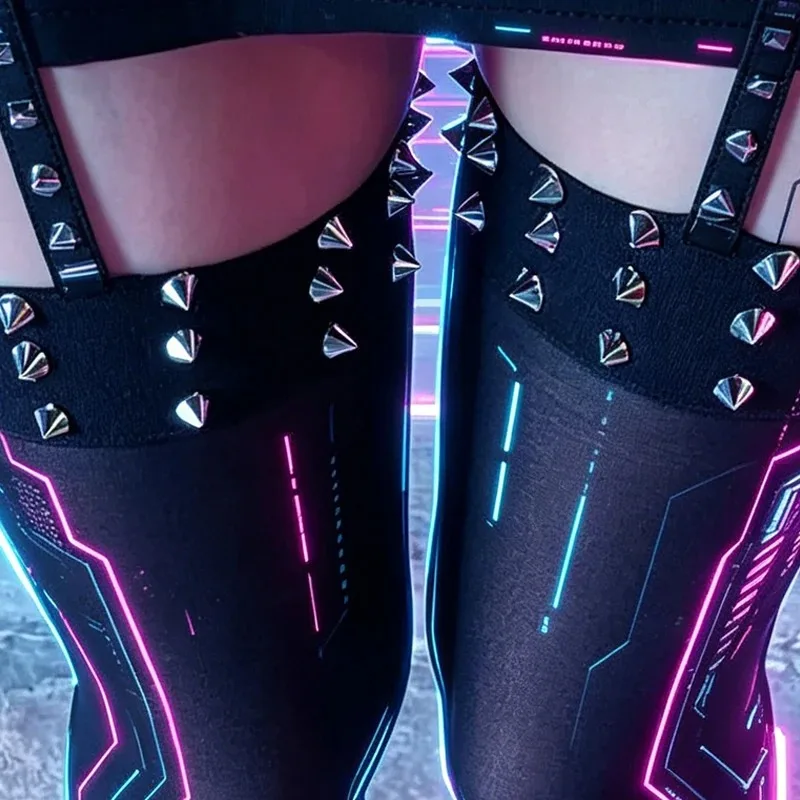 Summer New 2026 Elastic Black Knee High Spike Rivet Decoration Border Subculture Y2k Knee High Socks Long Tube Socks