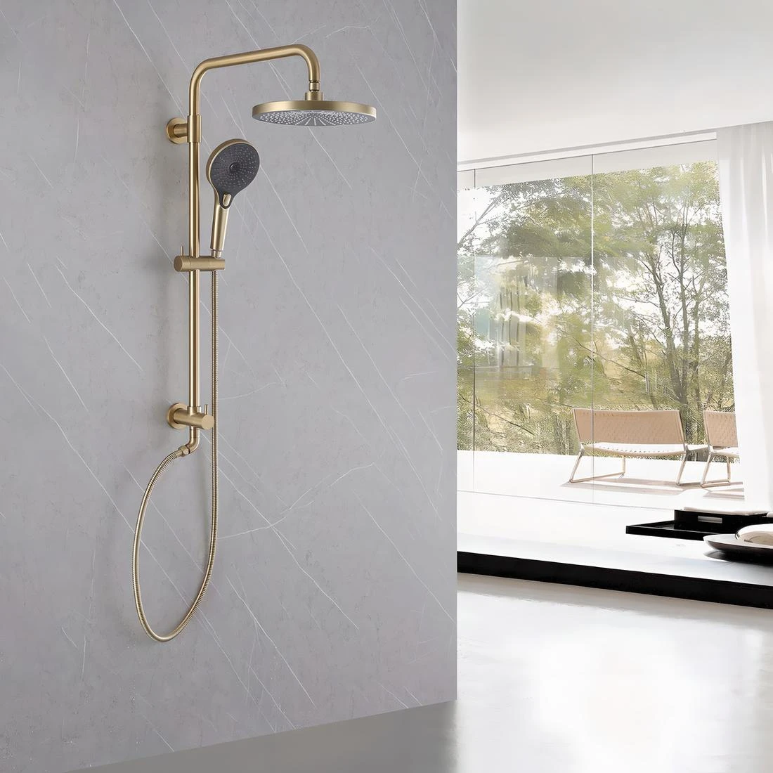 

3-Function Retrofit Shower System with Rain Showerhead and Handheld Spray Brushed Gold 10'' Rain Shower Faucet With Hand Shower