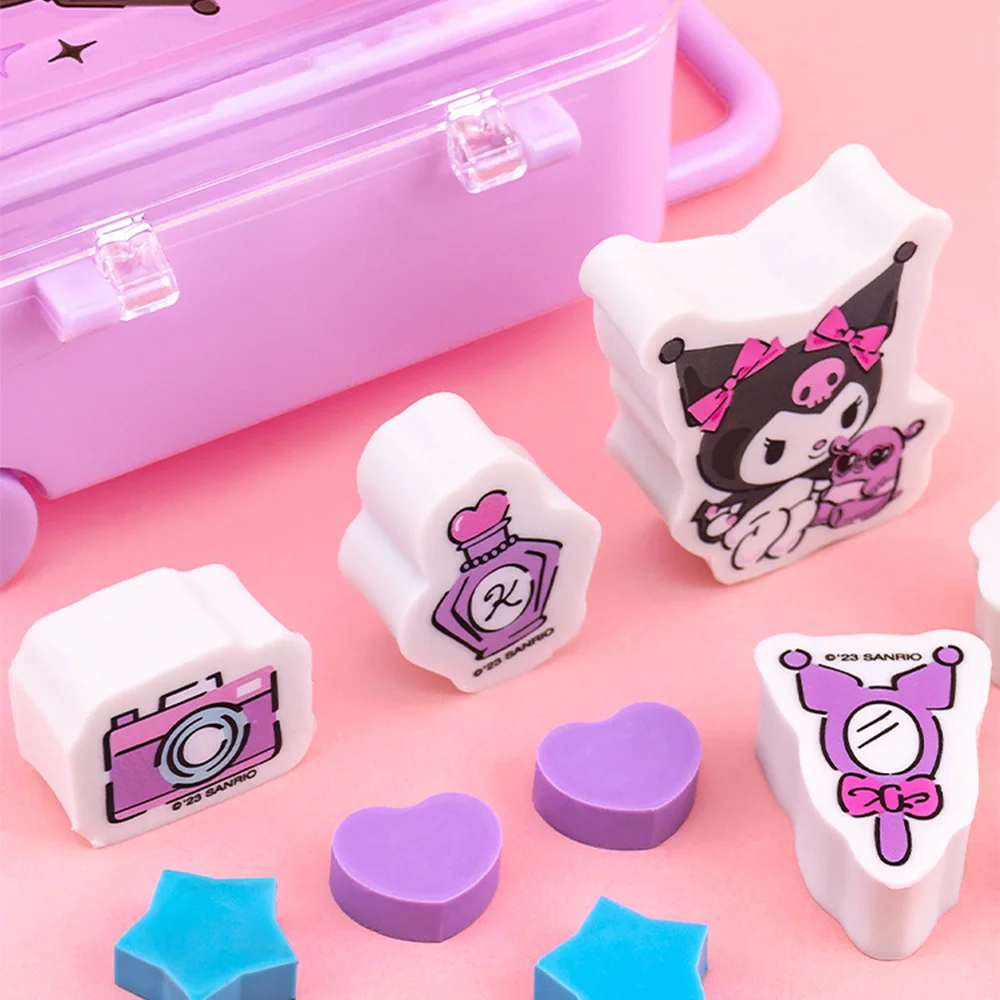 Sanrio Luggage Case Eraser Set Cartoon Kawaii Kuromi Melody Cinnamoroll Pochacco Erasers Christmas Birthday Gifts Girls Toys