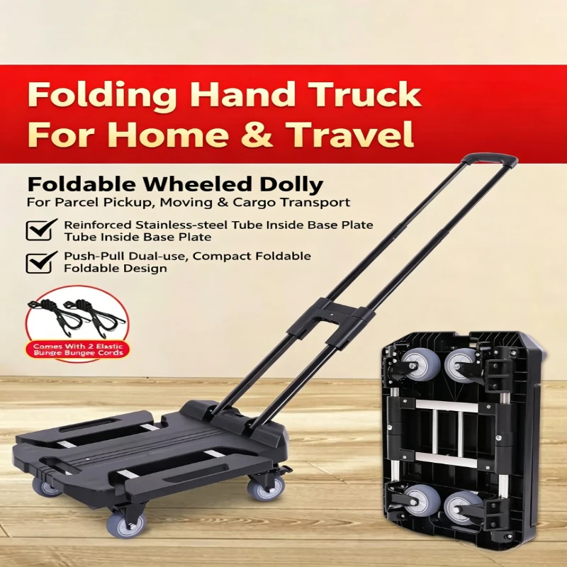 Portable Fully Folding Flat Luggage Trolley Expandable Base 100KG Heavy Duty Hand Pull Cart Multi Size Silent Brake Wheels