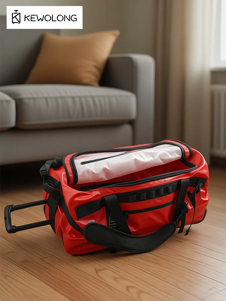 Borsone grande con rotelle impermeabile in PVC da 90 litri per viaggi, campeggio, borsa da traino per salvataggio all'aperto e di emergenza