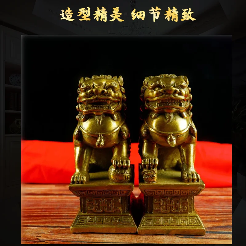 Pure Copper Lion Ornaments Brass a Pair of Palace Door Home Doorway Creative Ornament Furnishing