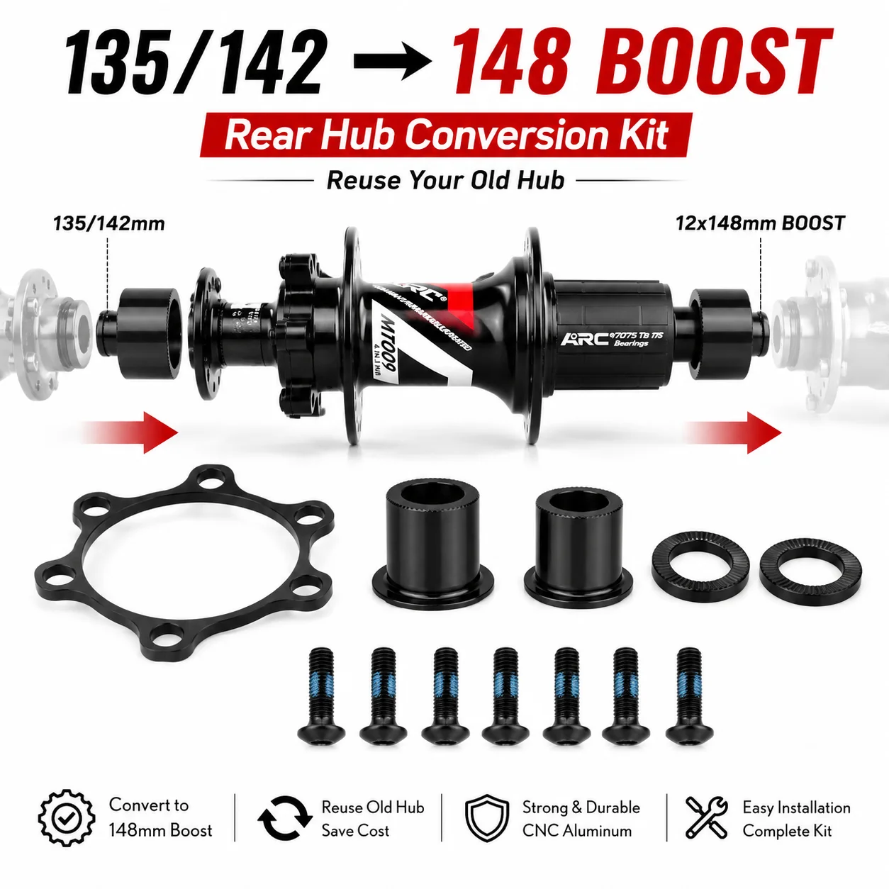 MTB Rear Hub Boost Conversion Kit 135mm 142mm to 12x148mm Adapter Spacer Reuse Old Hub HG XD MS Upgrade