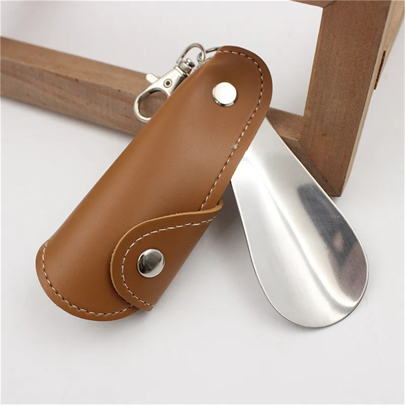 Metal Shoe Horn Mini Shoe Horns Shoe Lifter Portable Travel ShoeHorn with Leather Handle Deduction Shoehorn for Keychain