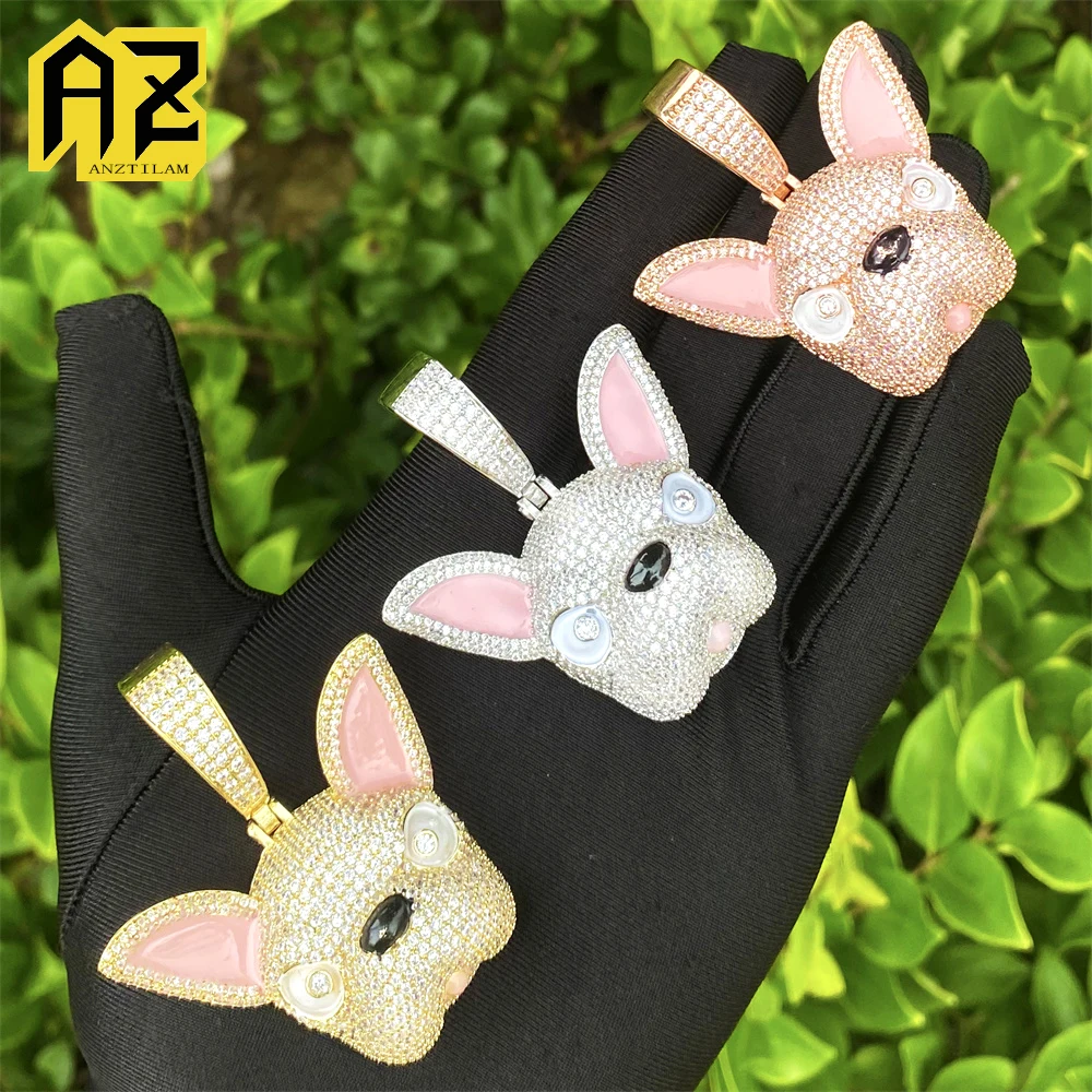

Anztilam Dog Head Iced Out кулон ожерелье с длинной звеньевой веревочной цепочкой ожерелья для женщин мужчин латунь циркон панк хип-хоп ювелирные изделия