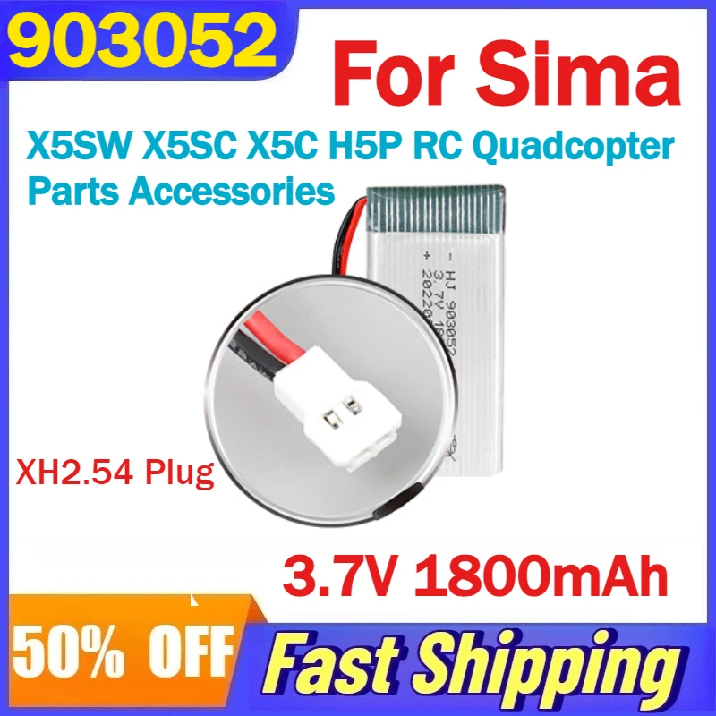 903052 3.7V 1800mAh Lipo Polymer  Battery 25C Xh2.54 Plug for Sima X5SW X5SC X5C H5P RC Quadcopter Parts Accessories