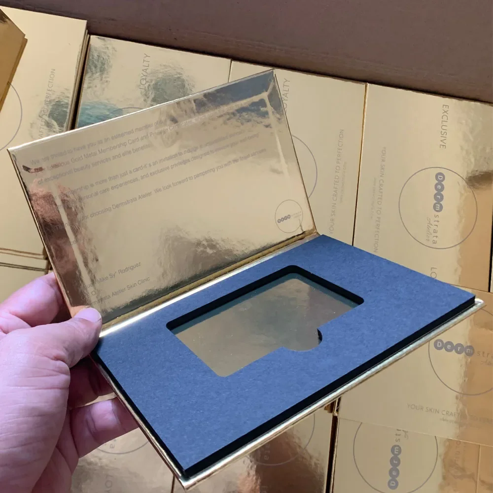 

Бесплатный образец, роскошная магнитная металлическая коробка для карт, изготовленная на заказ коробка для подарочных карт с золотым зеркальным эффектом, упаковка для продвижения