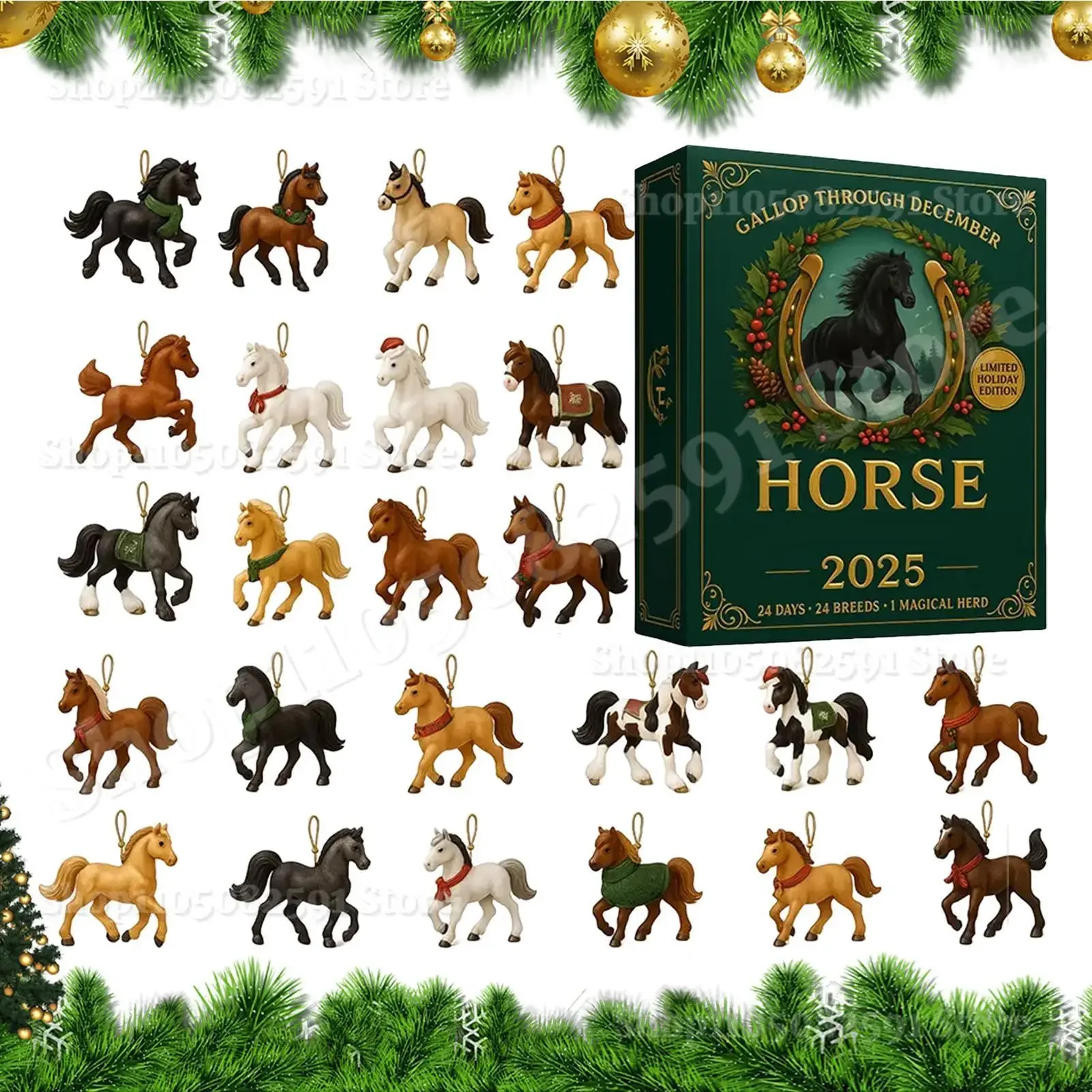 

2025 Christmas Calendar Advent 3D/2D Christmas Tree Decorations Horse Pendant Countdown Calendar Christmas Gifts For Kids