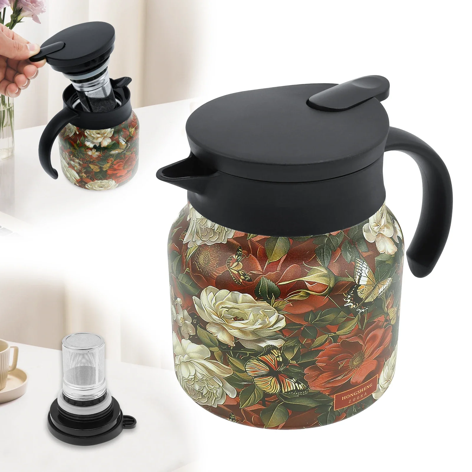 Stainless Steel Teapot with Tea Strainer Infuser Flower Kettle Kung Fu Vintage Teaware Set Puer Oolong Pot Household Tea Kettle