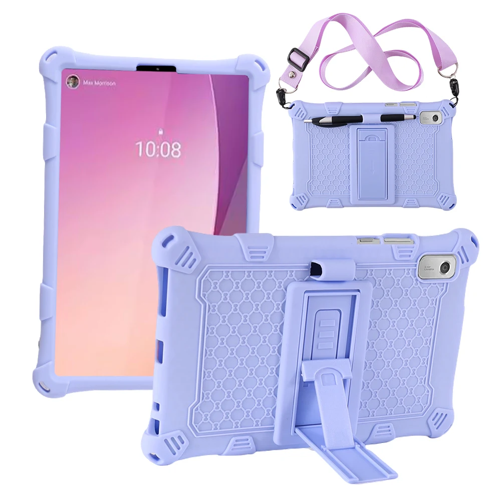 

For Lenovo Tab M9 TB-310FU 2023 Soft Bubble Case Kids Shockproof Kickstand Tablet Cover Funda Capa Coque With Shoulder Straps