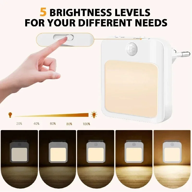 LED Night Light With Motion Sensor EU Plug In Dimmable Cabinet Light For Baby Bedside Bedroom Corridor Wireless Night Lamp