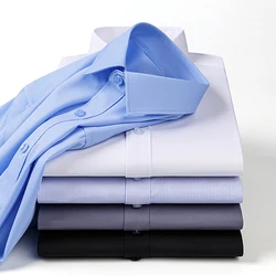 Plus Size 8XL 7XL 6XL 5XL Mens Business Shirts Spring Long Sleeve Bamboo Fiber Solid Free Care Soft Formal Interview Blue Clothe