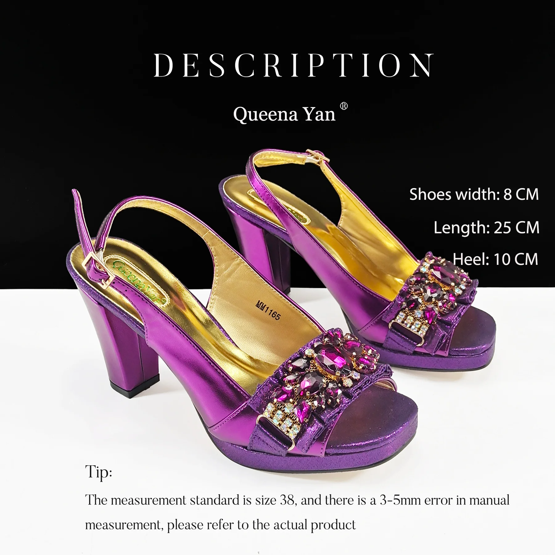 Queena Yan Spot السلع الأنيقة النساء الكعوب الأحذية والحقائب مجموعة الديكور الراين حذاء نسائي بكعب عالٍ OL حقيبة و Shies