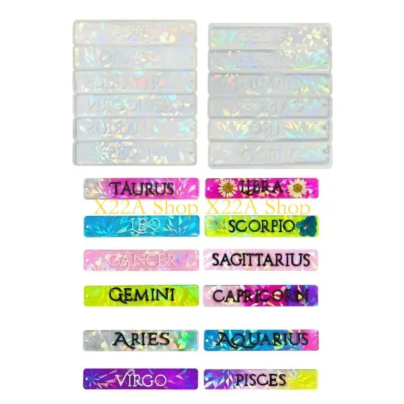 Unique 2Pcs DIY Silicone Mold 12 Star Sign Bookmarks Casting Mould Holographics Molds