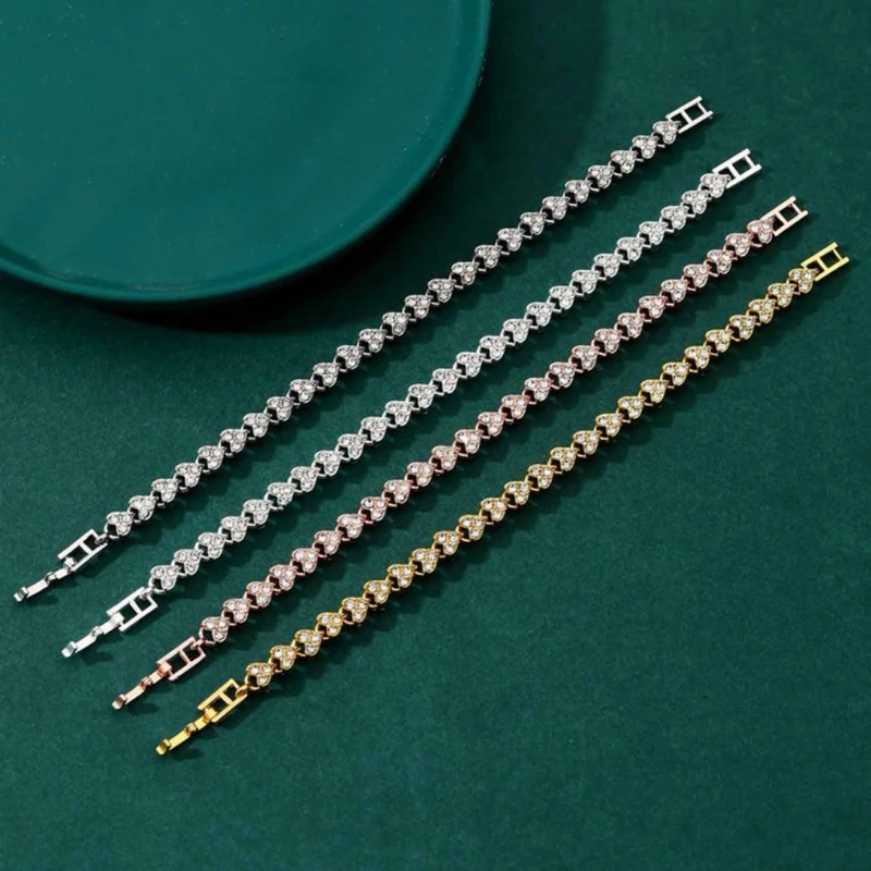 سوار بسيط على شكل قلب للنساء، سوار سلسلة هيب هوب عصري بأربعة ألوان، إكسسوار عصري مناسب للارتداء اليومي