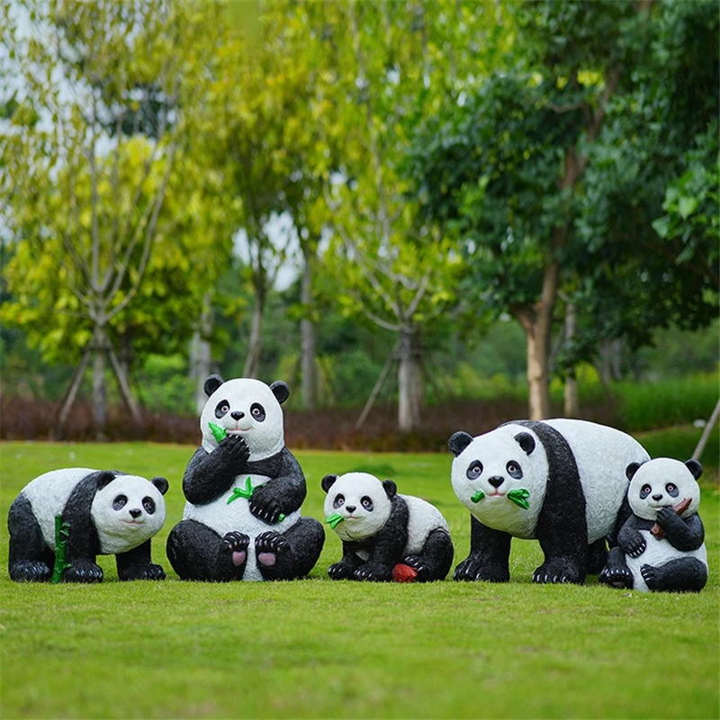 Simulation Of Panda Outdoor Cartoon Panda Sculpture Fiberglass Animal Ornaments Kindergarten Community Garden Lawn Decoration