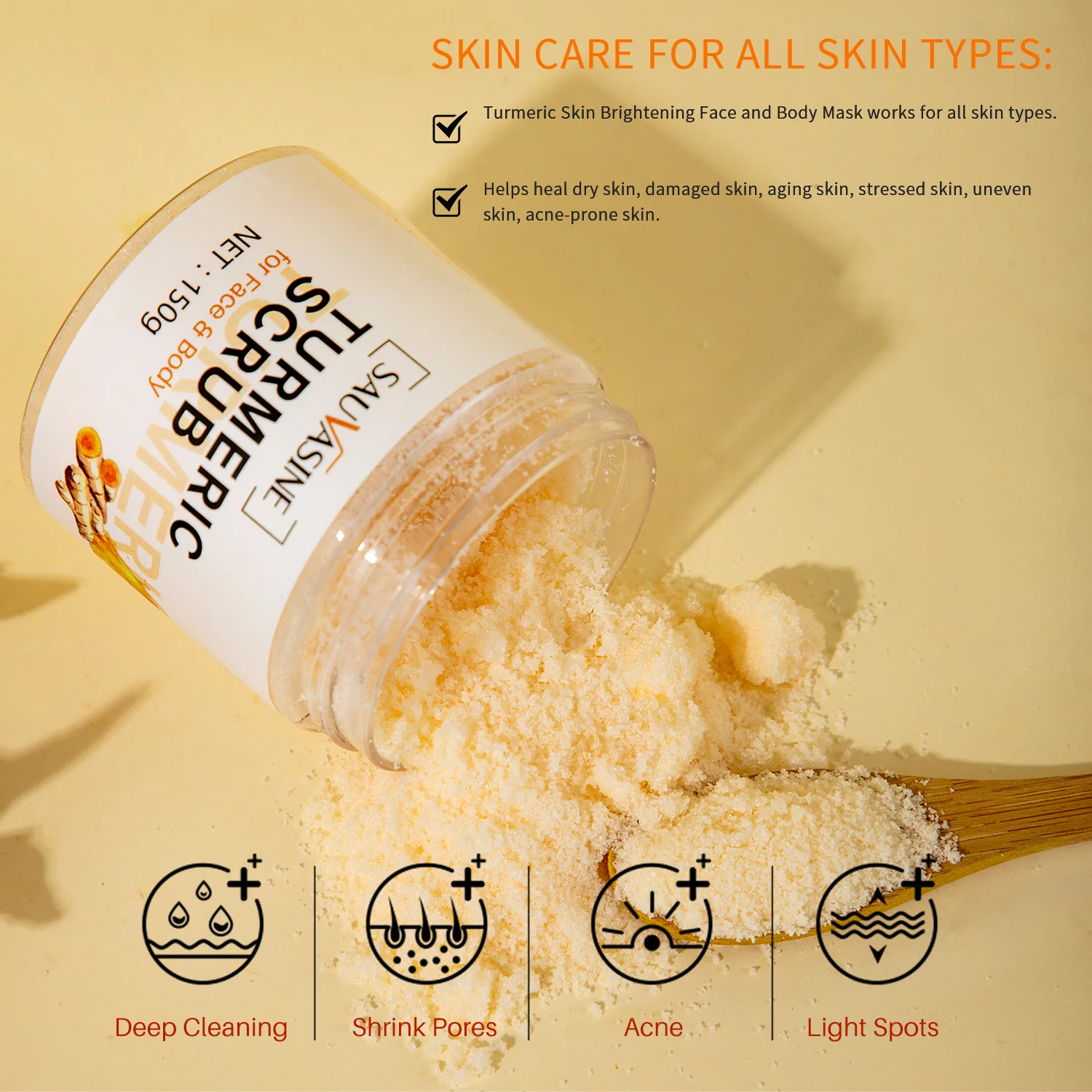 Exfoliating Body Scrub with Turmeric for Oil Control Blackhead Remover Pore Minimizer and Skin Whitening - 150g Cleans Acne