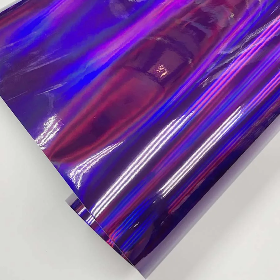 High Glossy Rainbow Laser Holographic Purple Vinyl Adhesive Film Roll DIY Car Wrap Foil Sticker with Air Bubbles Free