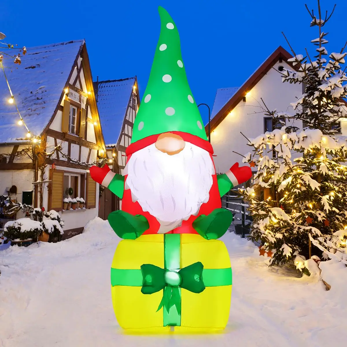 6 FT Inflatable Gnome LED Lights Christmas Outdoor Decoration for Holiday Party Christmas Gnome Blow Sitting Gift
