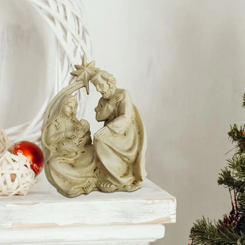 Holy Family Figurine Nativity Tabletop Scenes Resin Handicrafts Sculpture Home Decor Ornament Religious Christmas Decoration