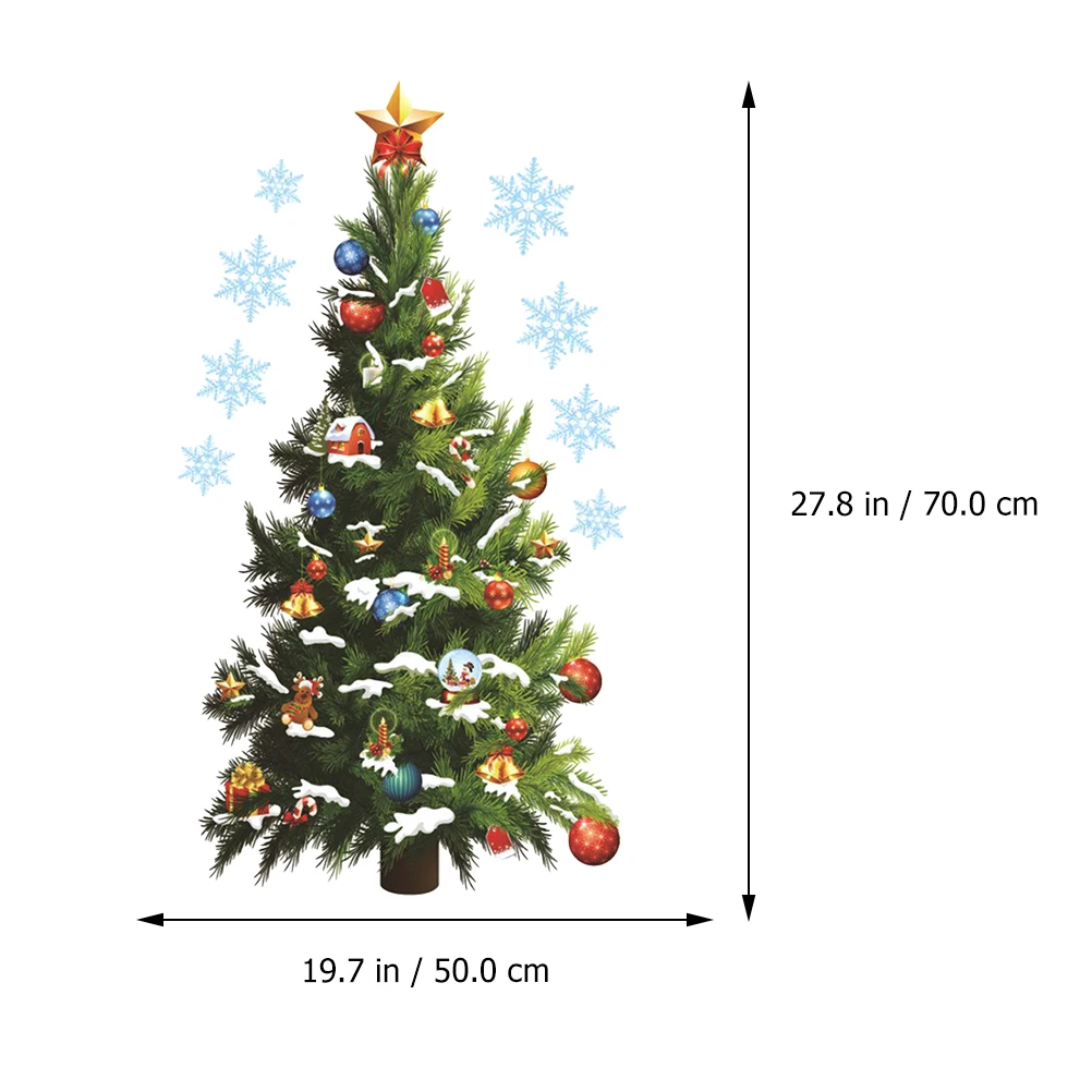 

2 Sheets Xmas Tree Wall Sticker Cartoon Christmas Elements Decal Party Decoration Window Showcase Background Sticker Waterproof