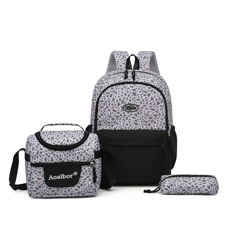 3Pcs Vintage Women Backpack Set Oxford Waterproof School Bag for Girls Lunch Bag Pencil Case Lightweight Student Bookbag