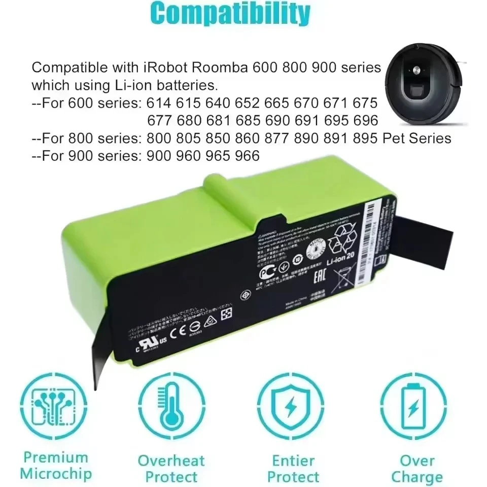 Lithium Ion Battery 12800mAh For iRobot Roomba Cleaner 900 800 700 600 Series 960 980 981 965 895 695 692 690 680 675 890 860