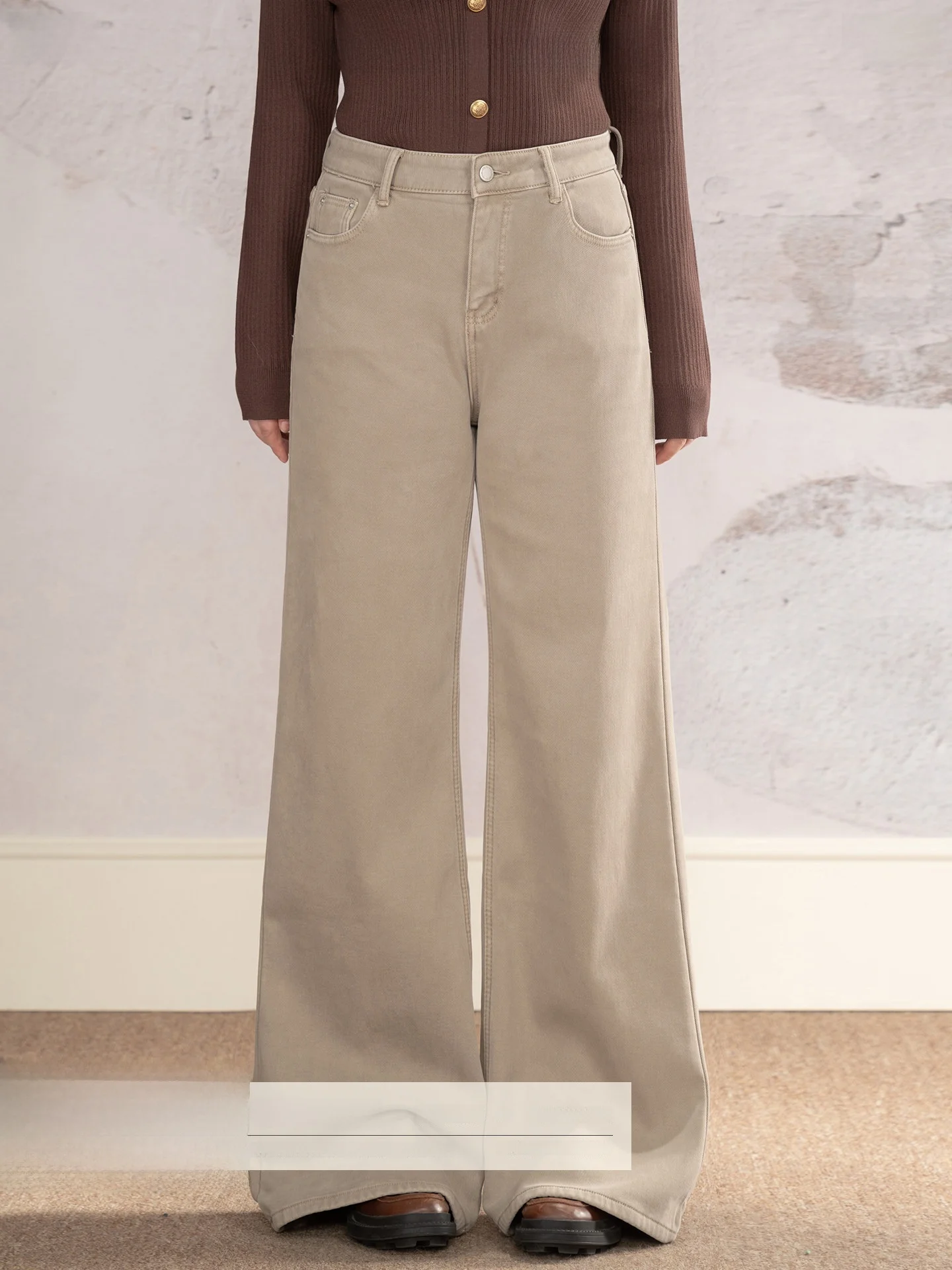 

Джинсы Heynew для полных женщин, на флисовой подкладке, повседневные, с широкими штанинами, зимние, с высокой талией, скрывающие фигуру, длинные, цвет кофе с молоком