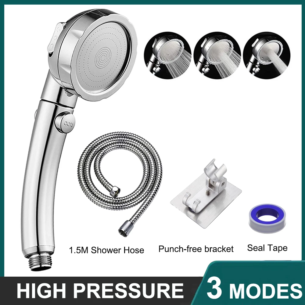 

Shower Head High Pressure 3 Modes Saving Water Showerhead One Key Stop Water ABS Spa Handheld Shower Set Bathroom Accessories