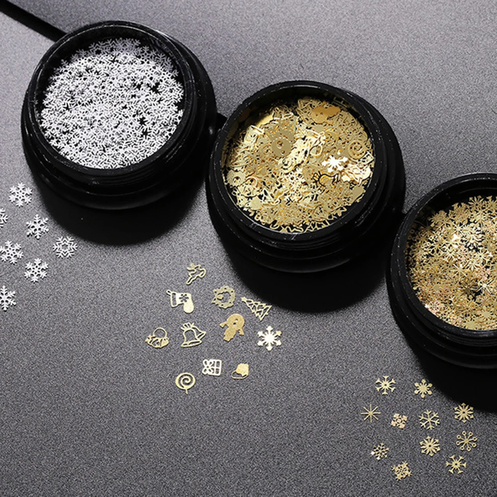 Schnee Gold Weiße Schneeflocke Weihnachten Nagel Glitter Pailletten 3D Schneeflocke Weihnachten Nagel Winter DIY Aufkleber Charms Nagel Zubehör Teile – Detail 3