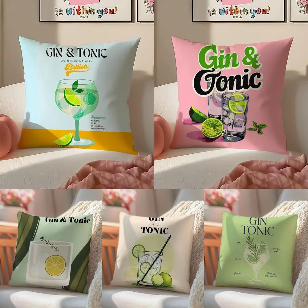 Gin & Tonic Cocktail Painting Cushion Cover Linen Pillowcase Cover Soft Decor for Sofa Home Room