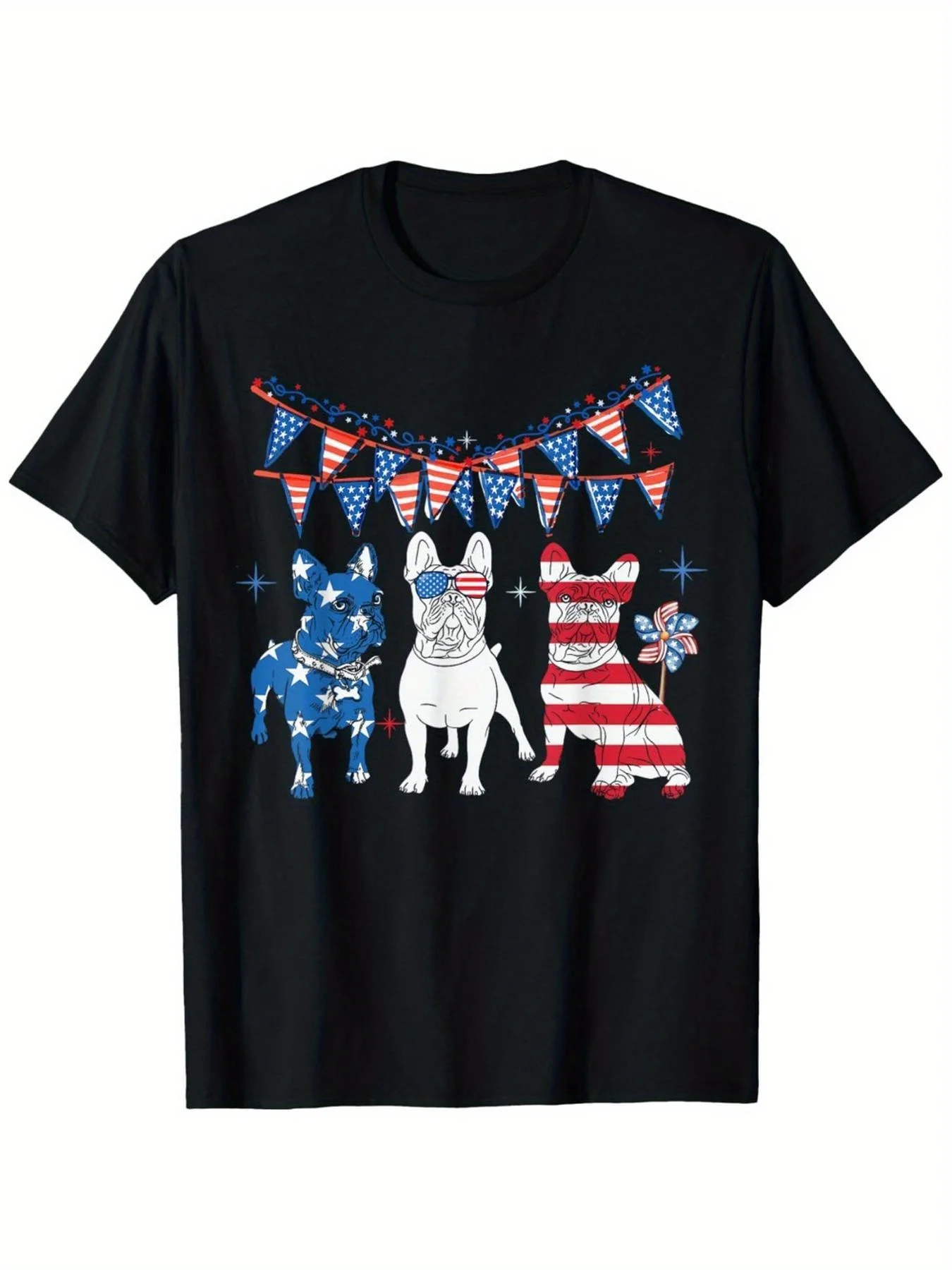 French bulldog 4th of july American Flag women Independence T-Shirt, Fashionable Cotton Men'S T-shirt, Super Soft, Breathable, M
