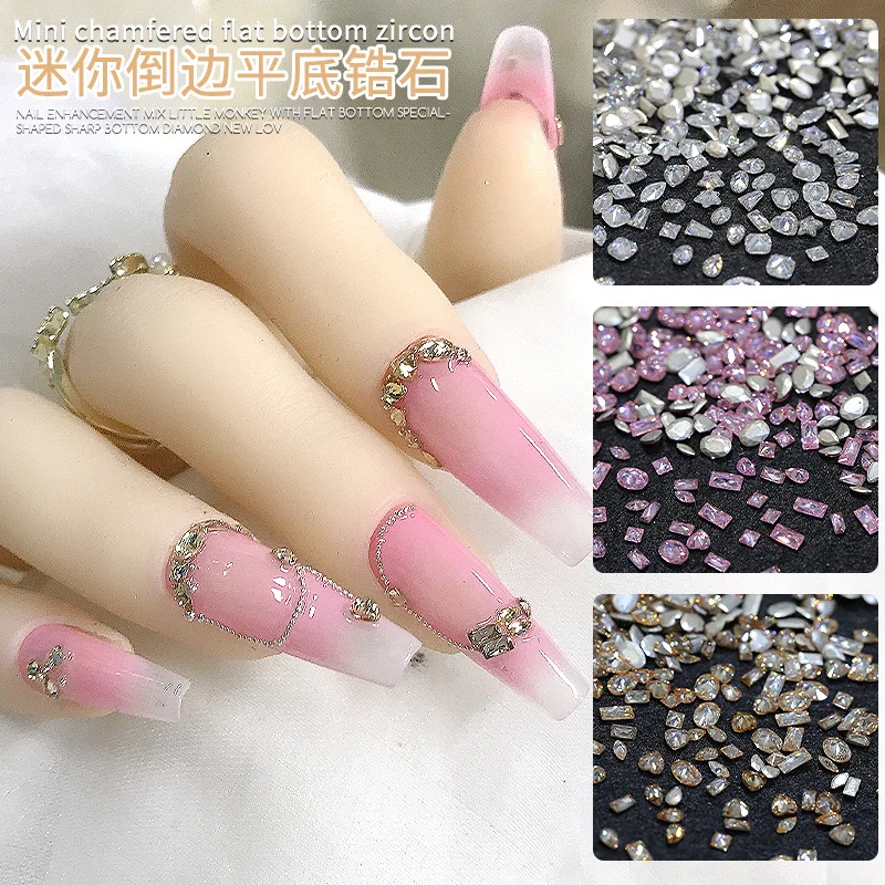 50PCS Top Sparkle Mini Chamfered Zircon Various Color Flatback Sharp Micro Diamond Nail Art Rhinestones Decorations Manicure Gem