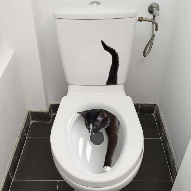 Pegatinas de pared de gato pequeño para inodoro, papel tapiz autoadhesivo para decoración de baño, Mural, decoración del hogar, calcomanías creativas de gatito