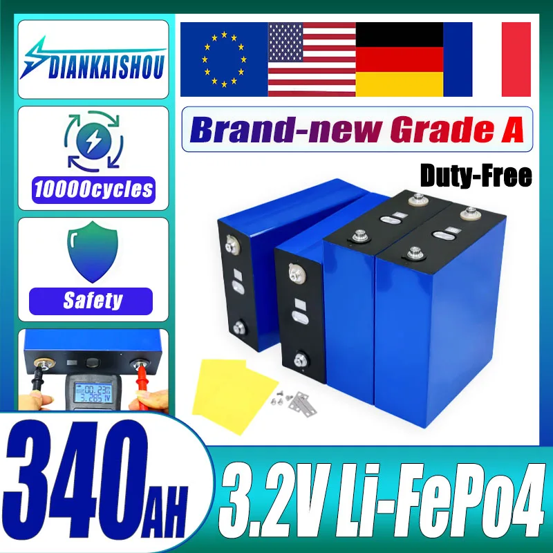 

3.2V 340AH Lifepo4 Battery Grade A 3C High Power DIY 12V 24V 48V EV RV Solar Energy Storage Rechargeable Battery Duty Free