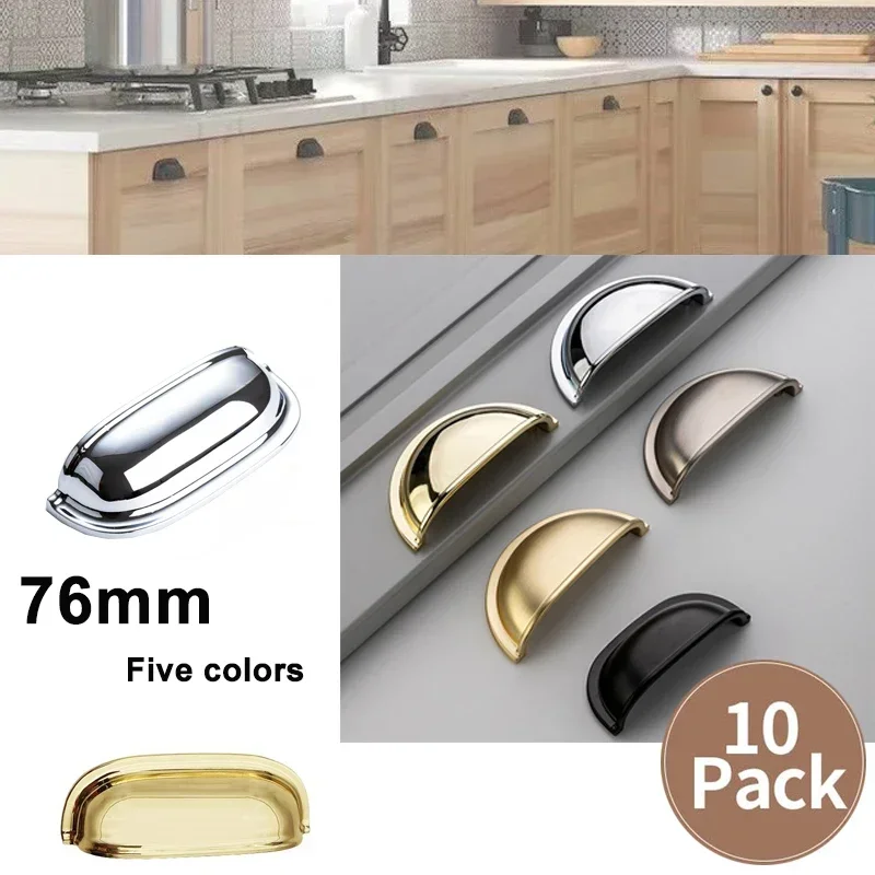 10-Pack Cabinet Cup Pull 3 Inch (76mm) Bin Cup Handle Pulls Vintage Drawer Pulls Cabinet Hardware Shell Handle Five Colors
