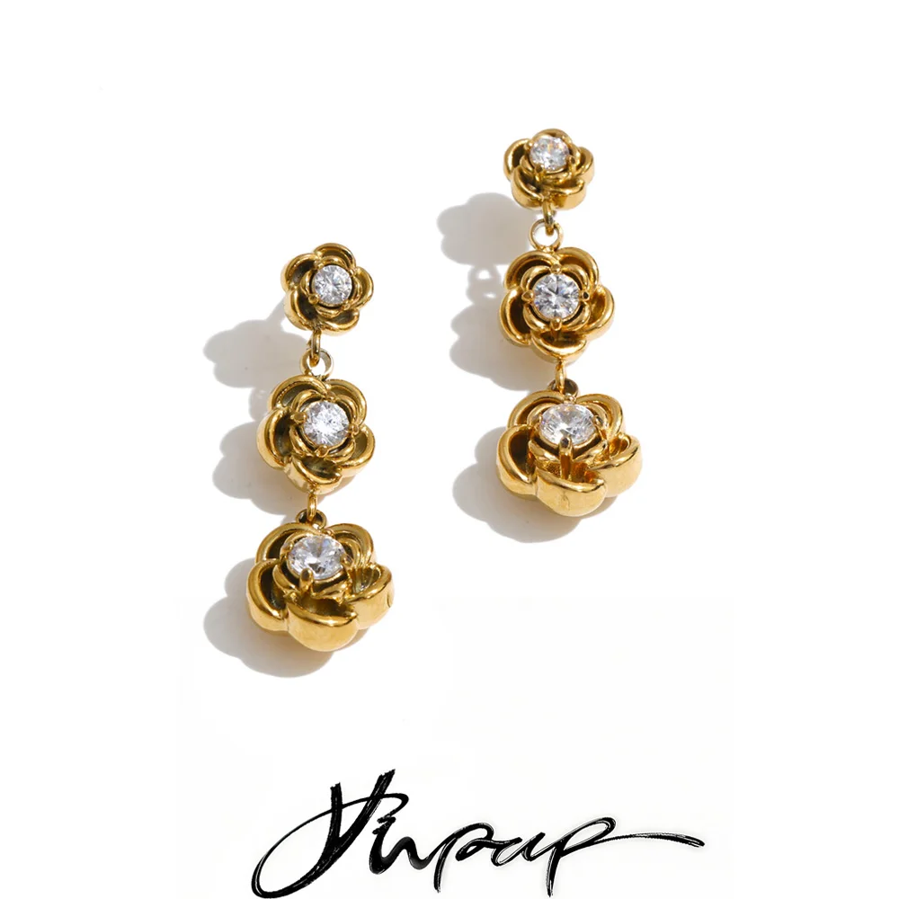 Yhpup Stainless Steel Zirconia Flower Drop Earrings Hot Style Popular Plant Exquisite Charming 2026 Jewelry