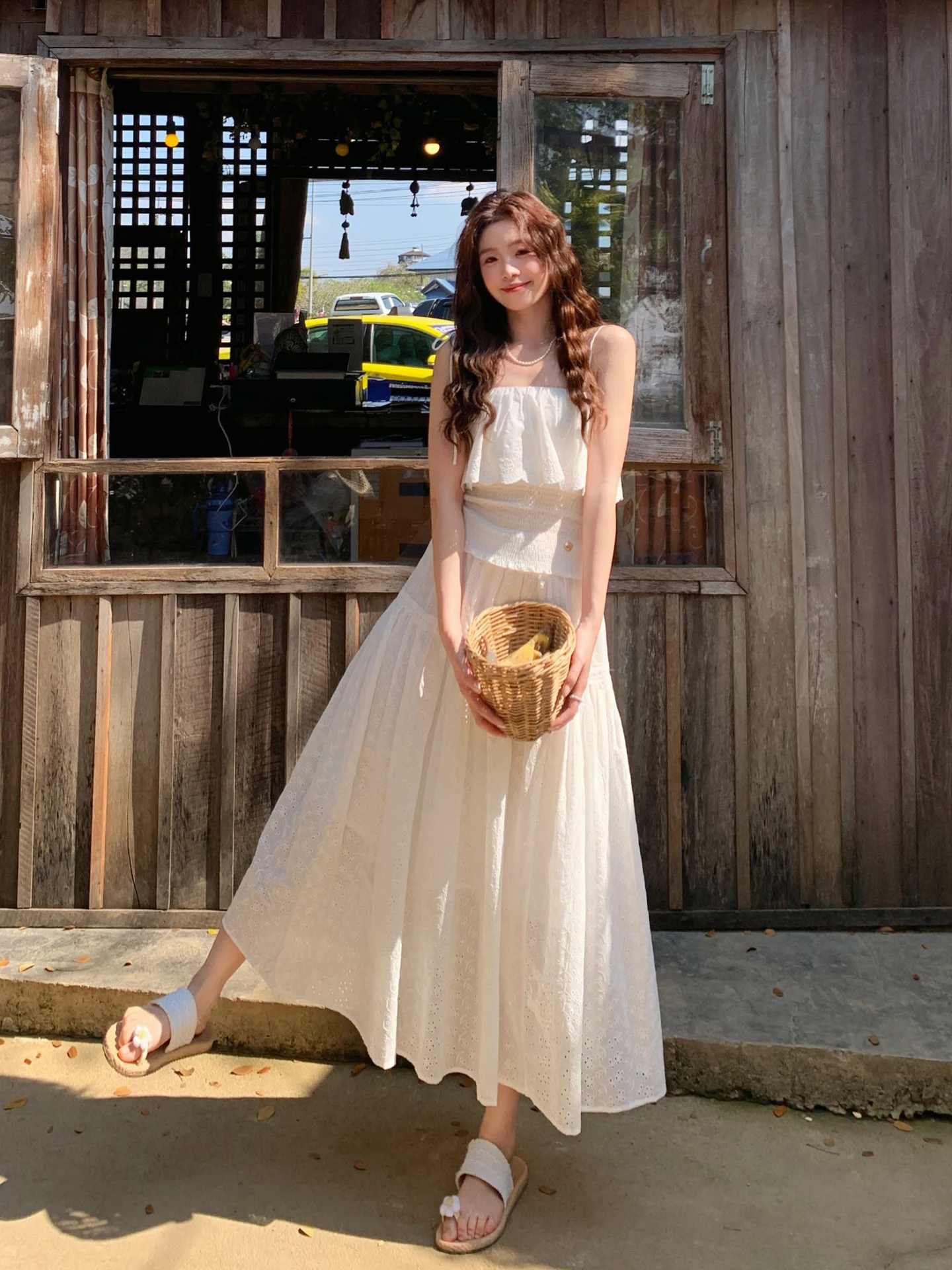 

Chiang Mai Holiday Korean Sle Gentle Set Dr Vaion Top f Skirt Cotton Square Collar ort Sve Women's Faion