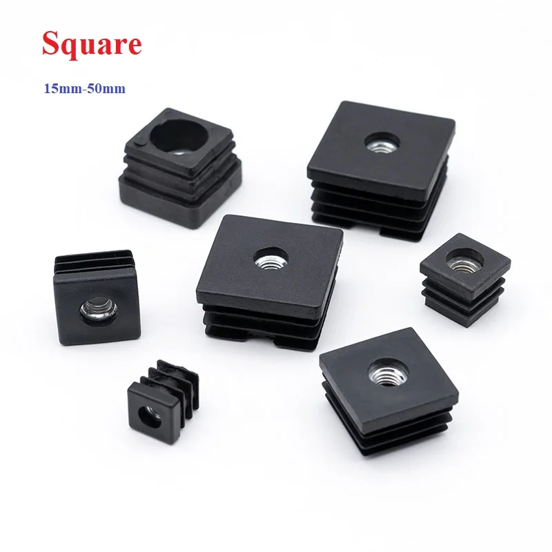 

15-50mmSquare Nut Hole Plug Glide Leveling Foot Pad Plastic Black Furniture Adjustable Table Chair Feet Pipe Inner PlugM6 M8 M10