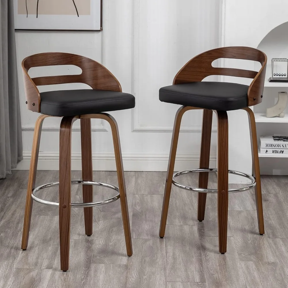 

Bar Stools Set of 2, Swivel Bar Height Stools with Low Back, Wood Bar Chairs with Soft Cushion Seat, 24.6-Inch Seat Height (Blac